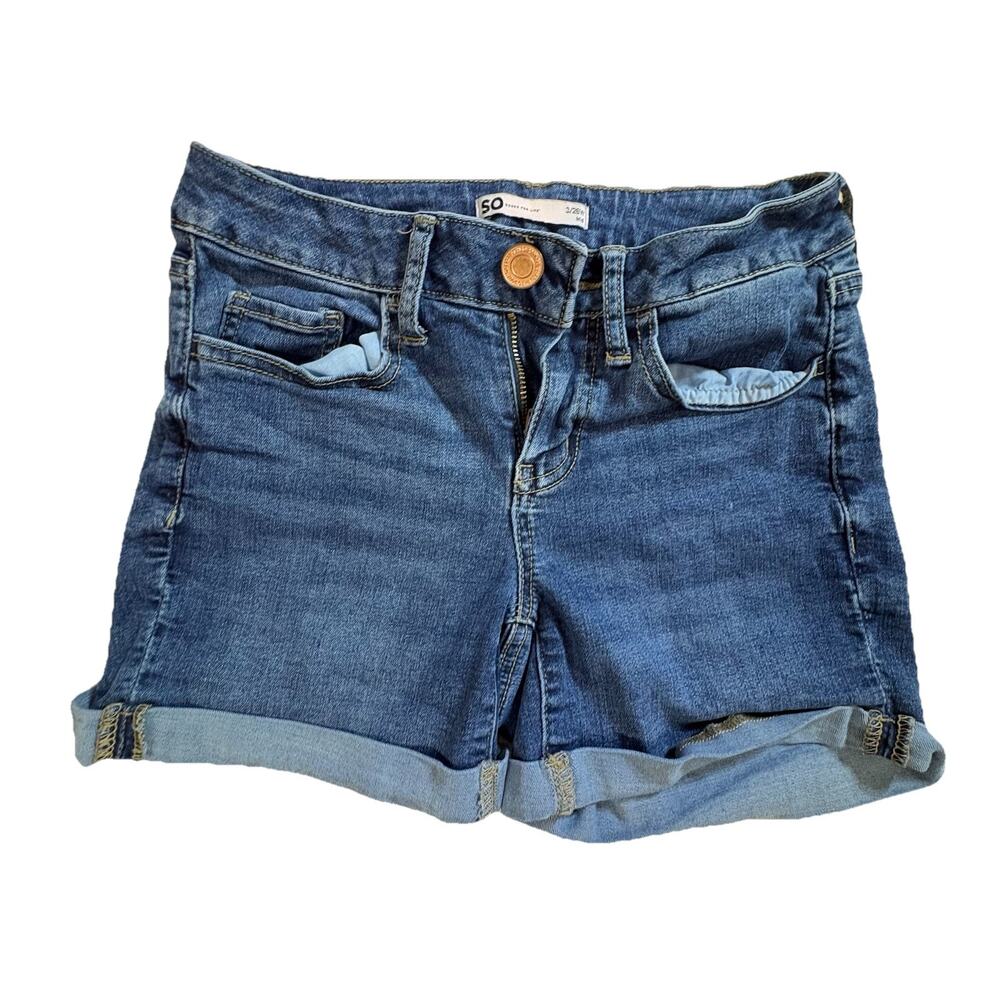 SO Cuffed Denim Shorts Women Blue Mid-Rise Button 5-Pocket Size 3/26 W